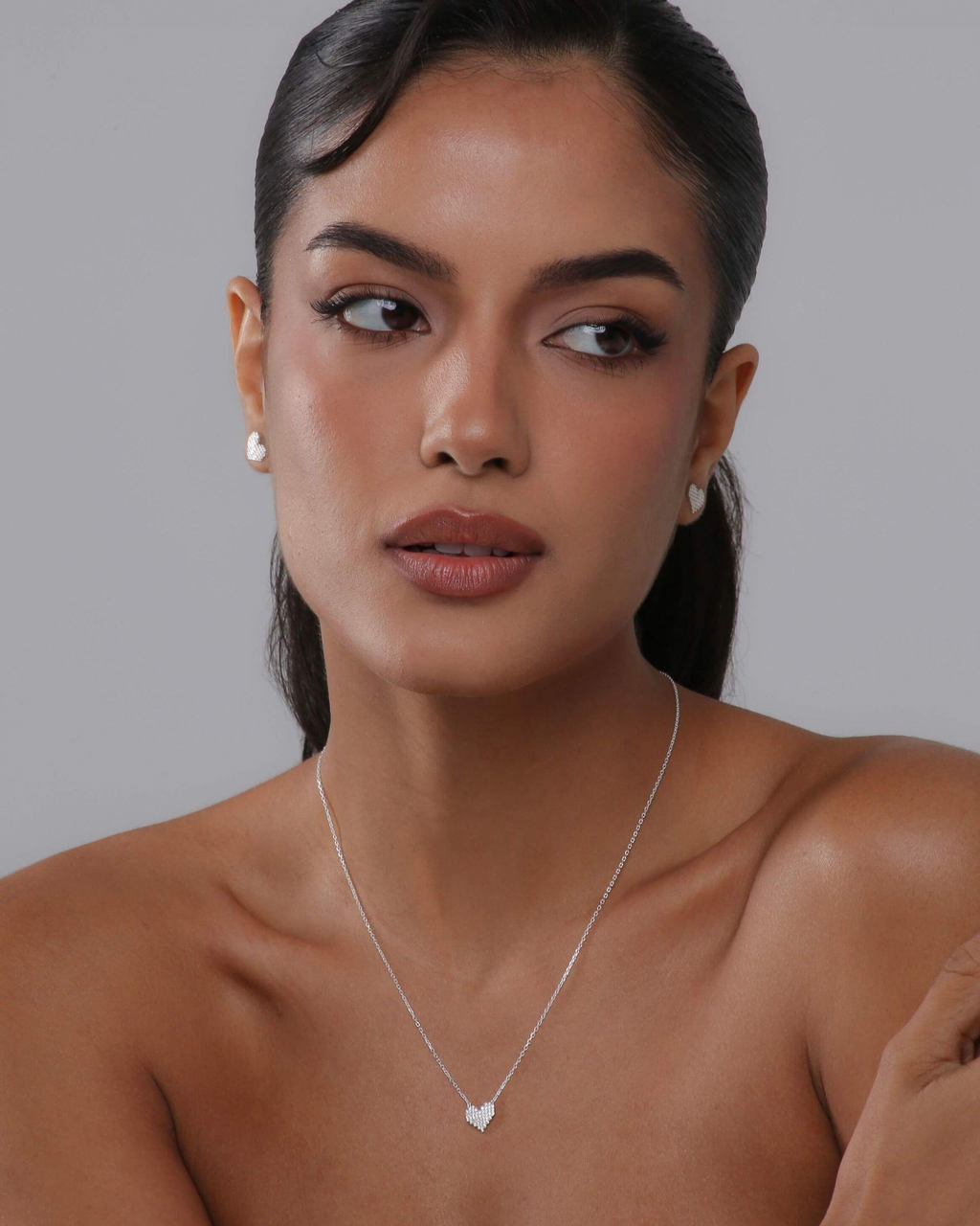 Women’s Crystal-Set Heart Sterling Silver Necklace