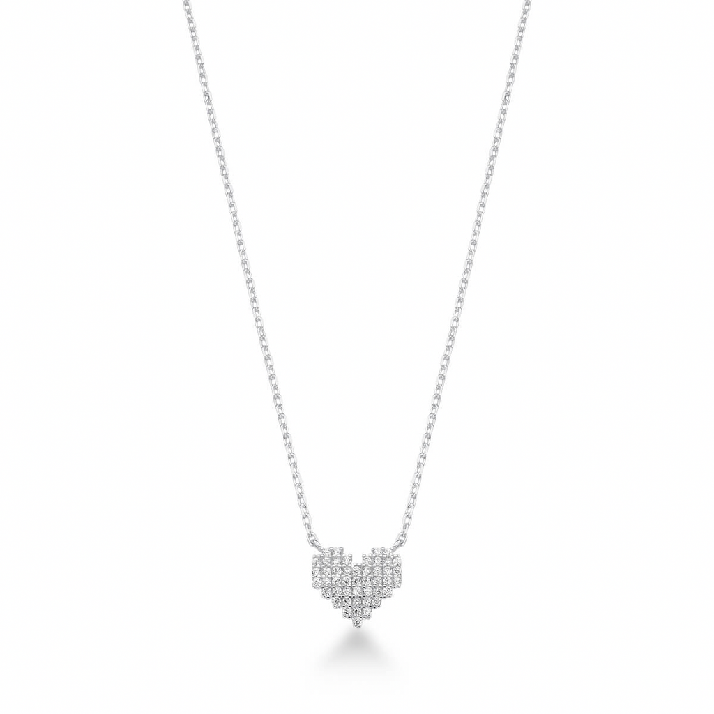 Women’s Crystal-Set Heart Sterling Silver Necklace
